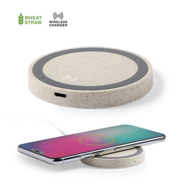 Chargeur sans fil en paille de blé rond