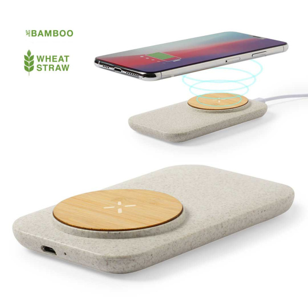 Chargeur sans fil en bambou et paille de blé