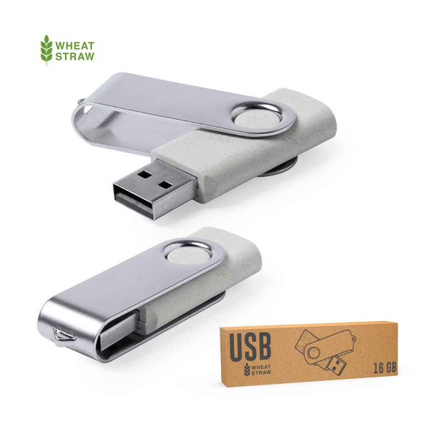 Clé USB pivotante en paille de blé | 16 Go