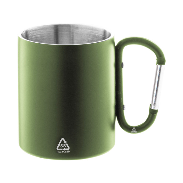 Mug thermos à double paroi en acier recyclé avec mousqueton