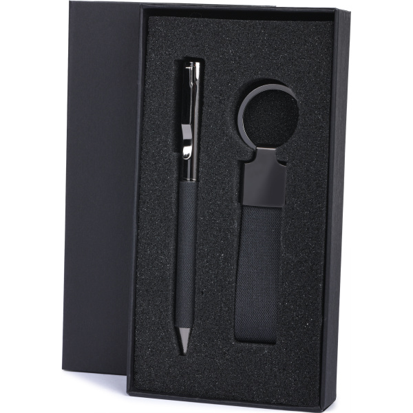 Set stylo et porte-clés en Rpet et métal à personnaliser