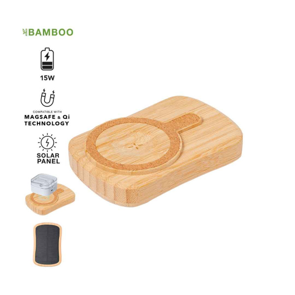 Batterie externe avec chargeur solaire bambou