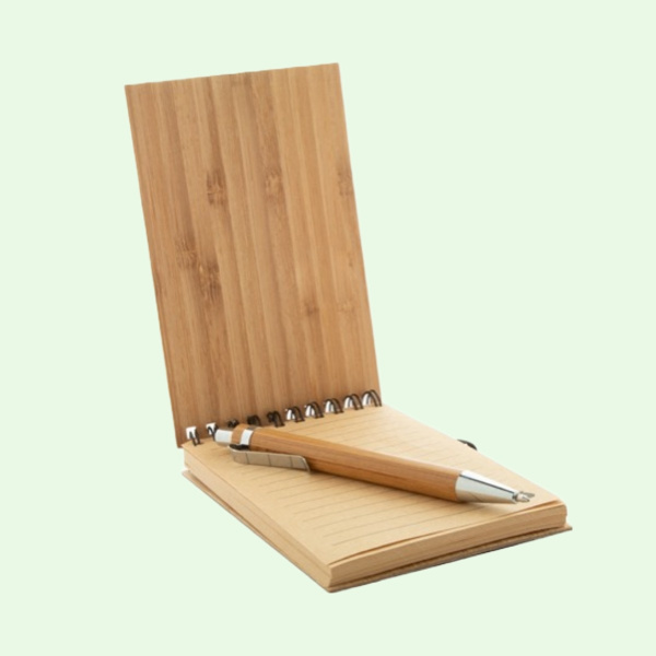 Bloc-notes de poche en bambou avec stylo
