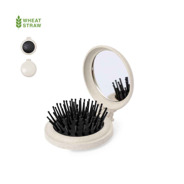 Brosse à cheveux pliable en paille de blé avec miroir intégré
