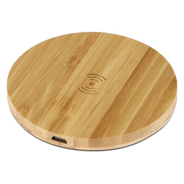 Chargeur sans fil en bambou avec logo