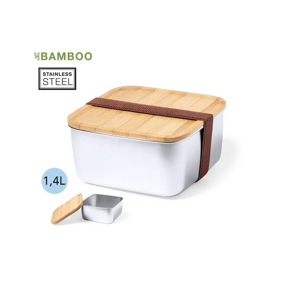 Lunch box carrée publicitaire en acier et bambou