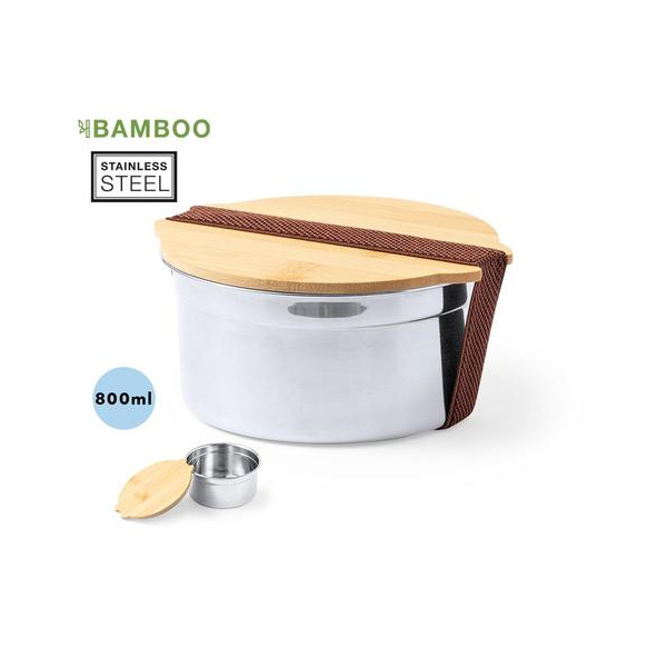 Lunch box ronde publicitaire en acier et bambou