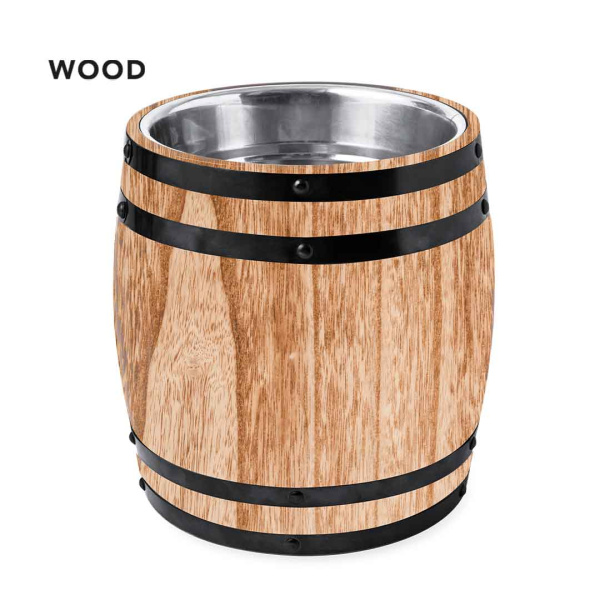 Glacière en forme de tonneau - bois et acier inox