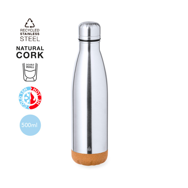 Gourde thermique en acier inoxydable recyclé et liège