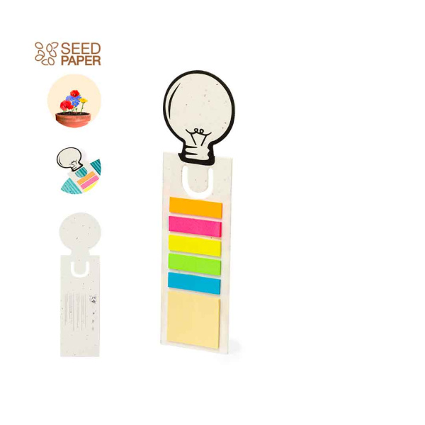 Post-it sur marque-page en papier ensemencé