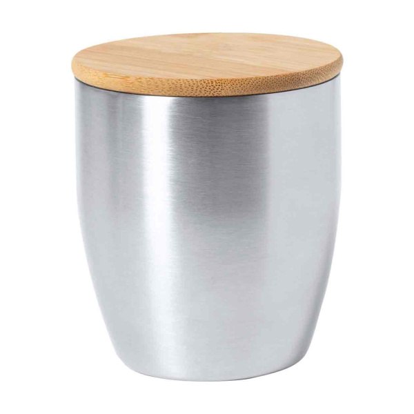 Mug isotherme en acier et bambou
