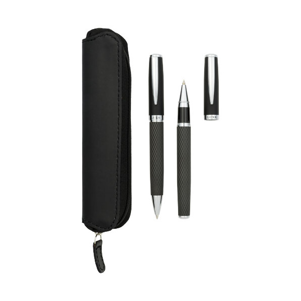 Coffret de stylos bille et roller avec étui Carbon