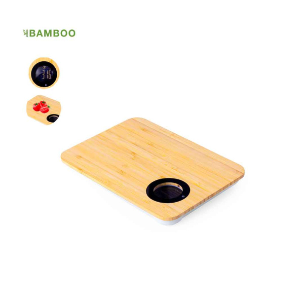 Planche à découper en bambou avec pèse-aliments intégré