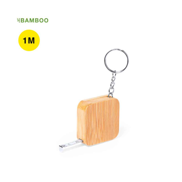 Porte-clé avec mètre à ruban intégré en bambou