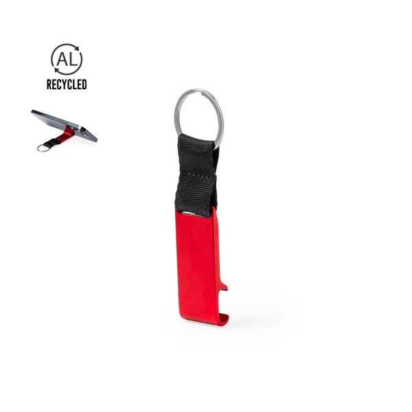 Porte-clés personnalisé avec support pour smartphone et décapsuleur inclus