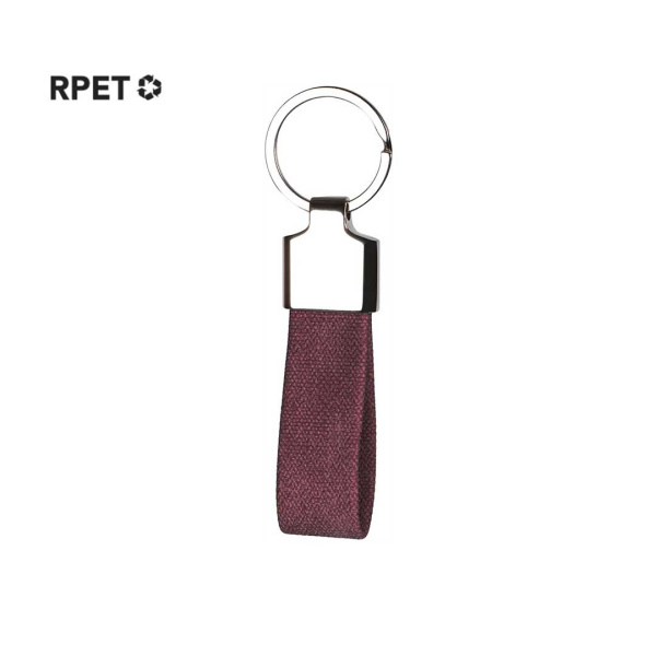 Porte-clés en RPET avec un détail en métal gravé.