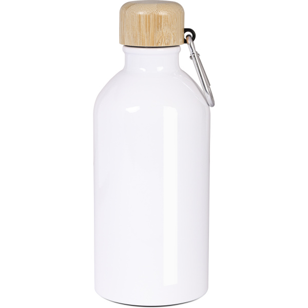 Gourde blanche de 500 ml avec bouchon en bambou et mousqueton
