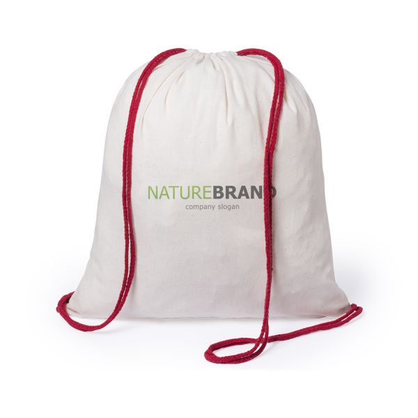 Sac à dos coton bio avec cordon coloré.