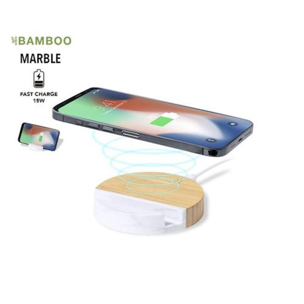 Chargeur sans fil avec Support smartphone en Bambou et extrait Marbre