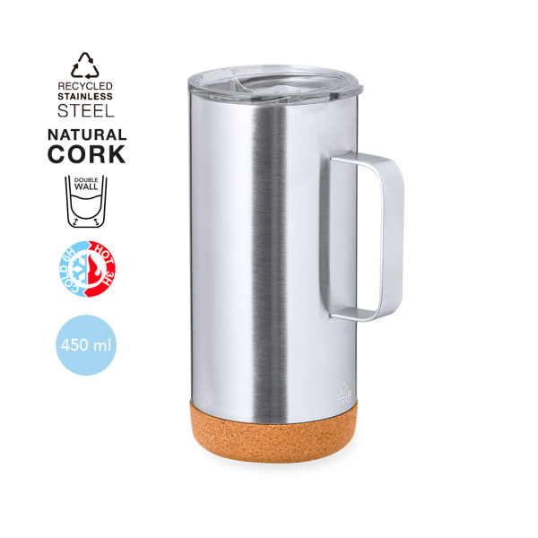 Tasse thermique en acier inoxydable recyclé et base en liège