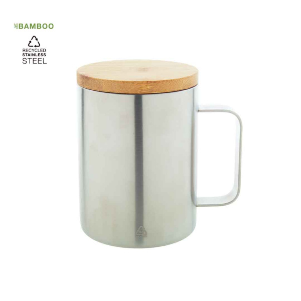 Mug isotherme Inox à double paroi et couvercle en bambou | 350ml