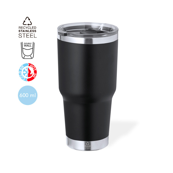Tasse de voyage à double paroi en acier inoxydable recyclé