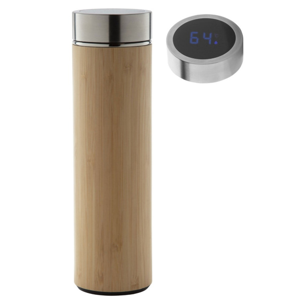 Thermos en inox et bambou avec infuseur et thermomètre