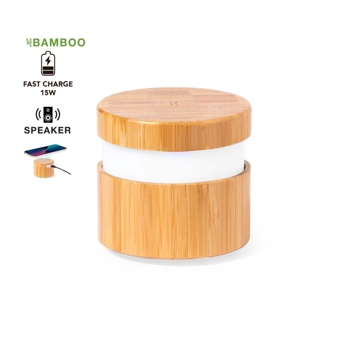 Lampe multi-fonctions en bambou avec chargeur sans fil