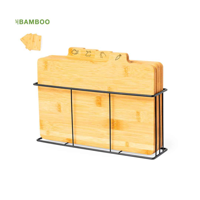 Lot de 4 Planches à découper 15 x 20cm avec aiguiseur de couteaux intégré et support
