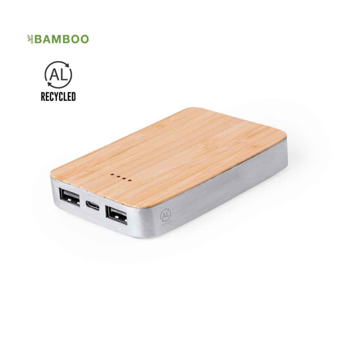 Batterie externe en aluminium recyclé et bambou 5.000mAh