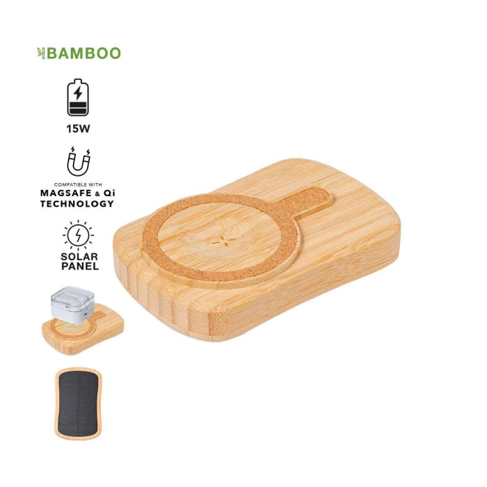 Batterie externe avec chargeur solaire bambou
