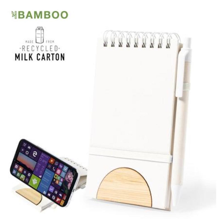 Bloc notes avec logo en carton de lait recyclé et bambou