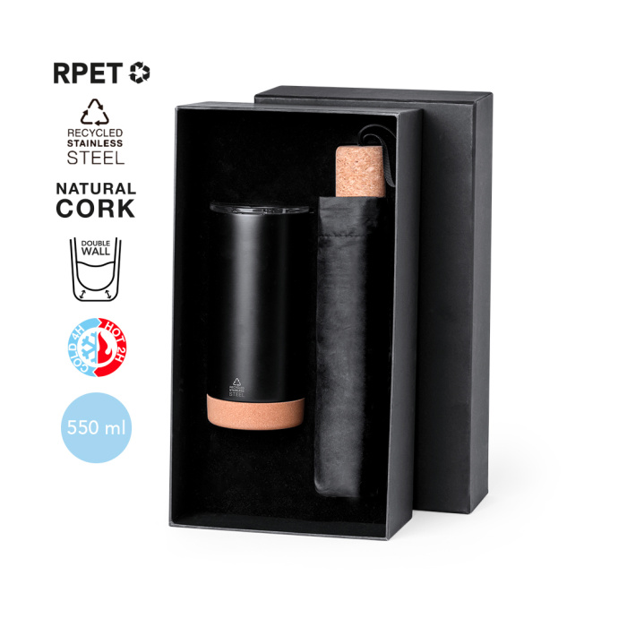 Coffret cadeaux écologique avec parapluie et tasse