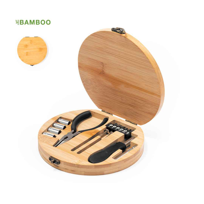 Coffret d’outils rond et en bambou