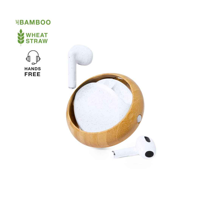 Écouteurs Bluetooth dans un étui rotatif en bambou