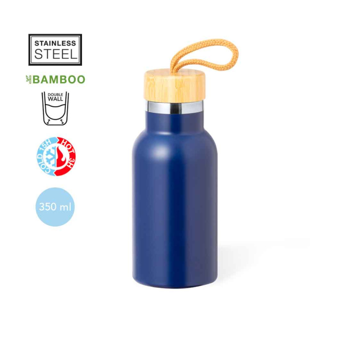 Gourde 350ml avec couvercle en bambou et cordon de transport