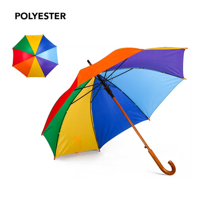 Parapluie arc-en-ciel personnalisable avec logo.