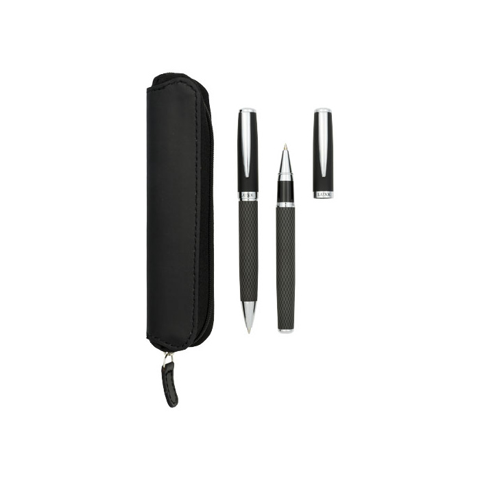 Coffret de stylos bille et roller avec étui Carbon