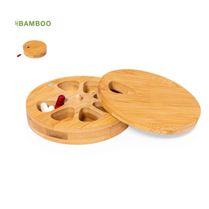 Pilulier hebdomadaire rond en bambou