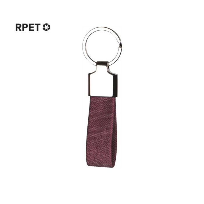 Porte-clés en RPET avec un détail en métal gravé.