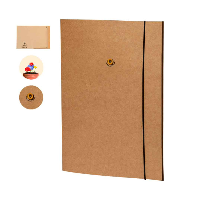 Porte-documents en carton recyclé avec des graines de fleurs sauvages