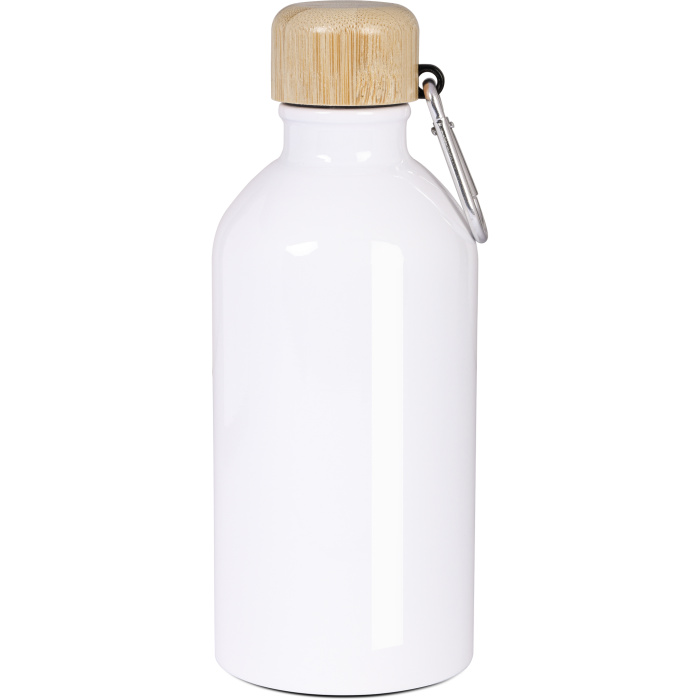 Gourde blanche de 500 ml avec bouchon en bambou et mousqueton
