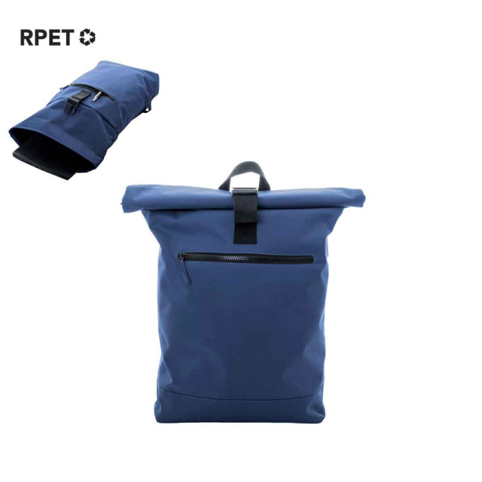 Sac à dos avec système de fermeture à enroulement et boucle.