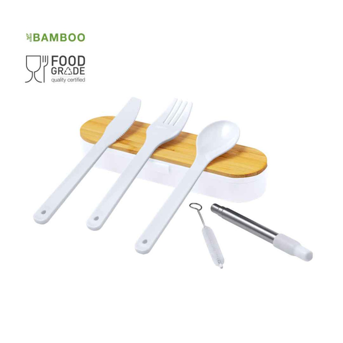Set de 3 couverts avec paille en étui de rangement