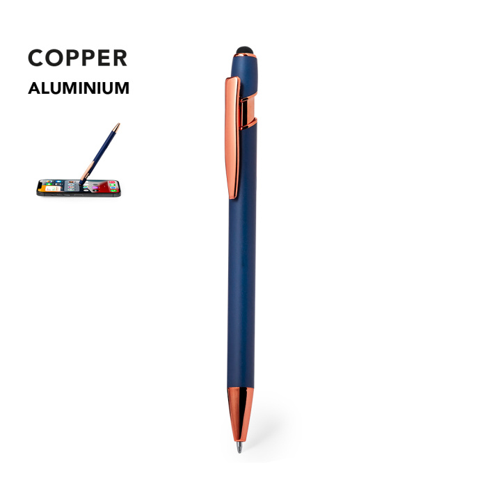 Stylo tactile en aluminium mat et détails en cuivre
