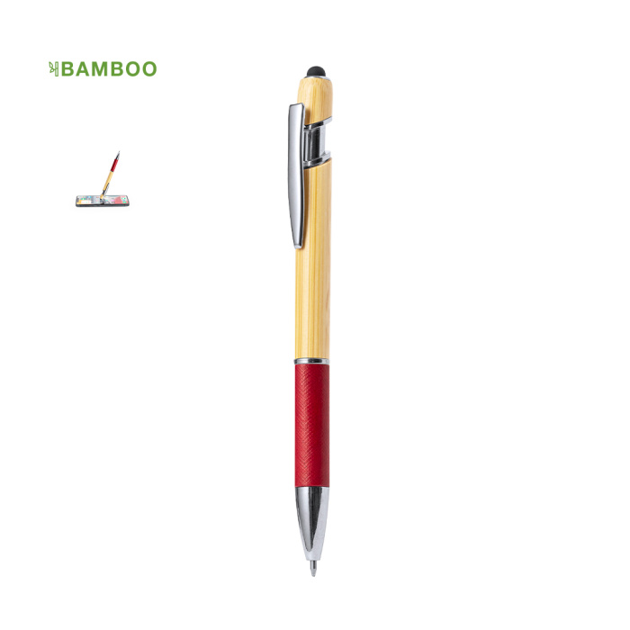 Stylo touch avec corps en bambou et grip coloré