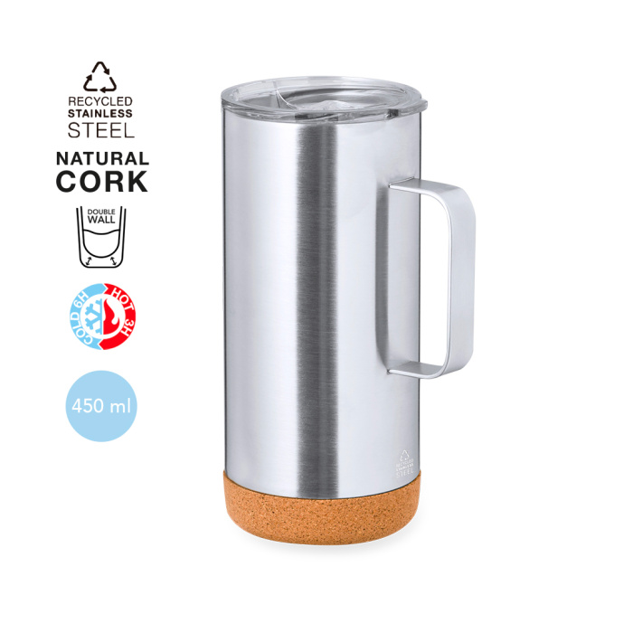 Tasse thermique en acier inoxydable recyclé et base en liège