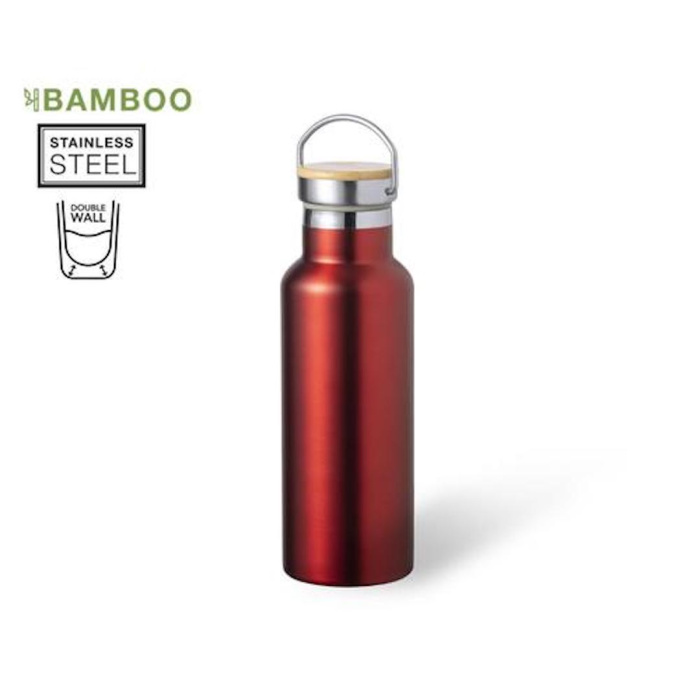 Gourde isotherme publicitaire en acier et bambou