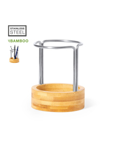 Porte-stylo de bureau en bambou et inox