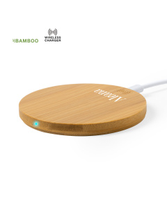 Chargeur sans fil rond 10W avec finition en bambou